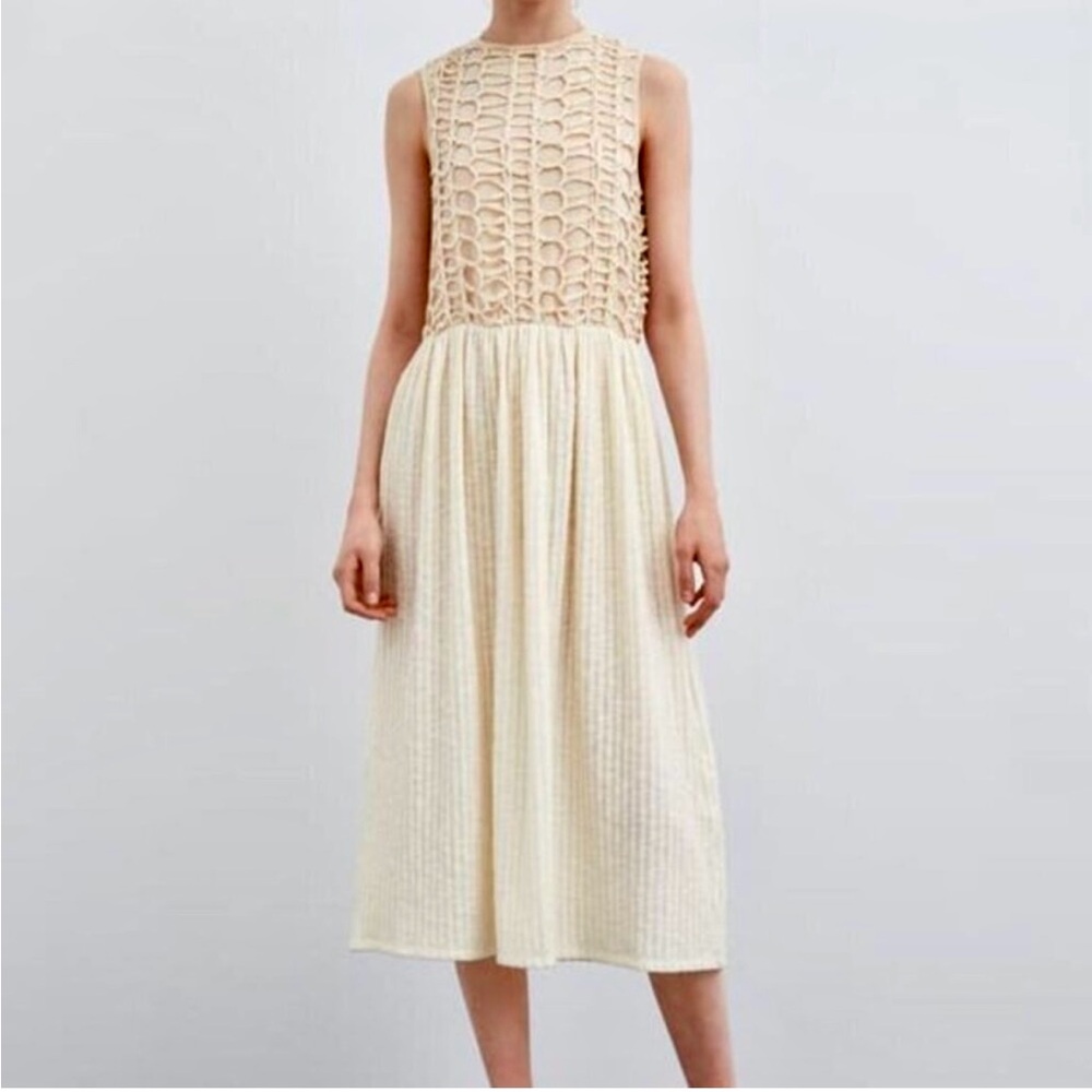 Zara cream ivory off white crochet midi dress - Picture 5 of 8